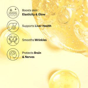 Glutathione Direct 5X enhances skin elasticity and glow, supports liver health, smooths wrinkles, and protects brain and nerves.