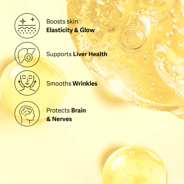 Glutathione Direct 5X enhances skin elasticity and glow, supports liver health, smooths wrinkles, and protects brain and nerves.